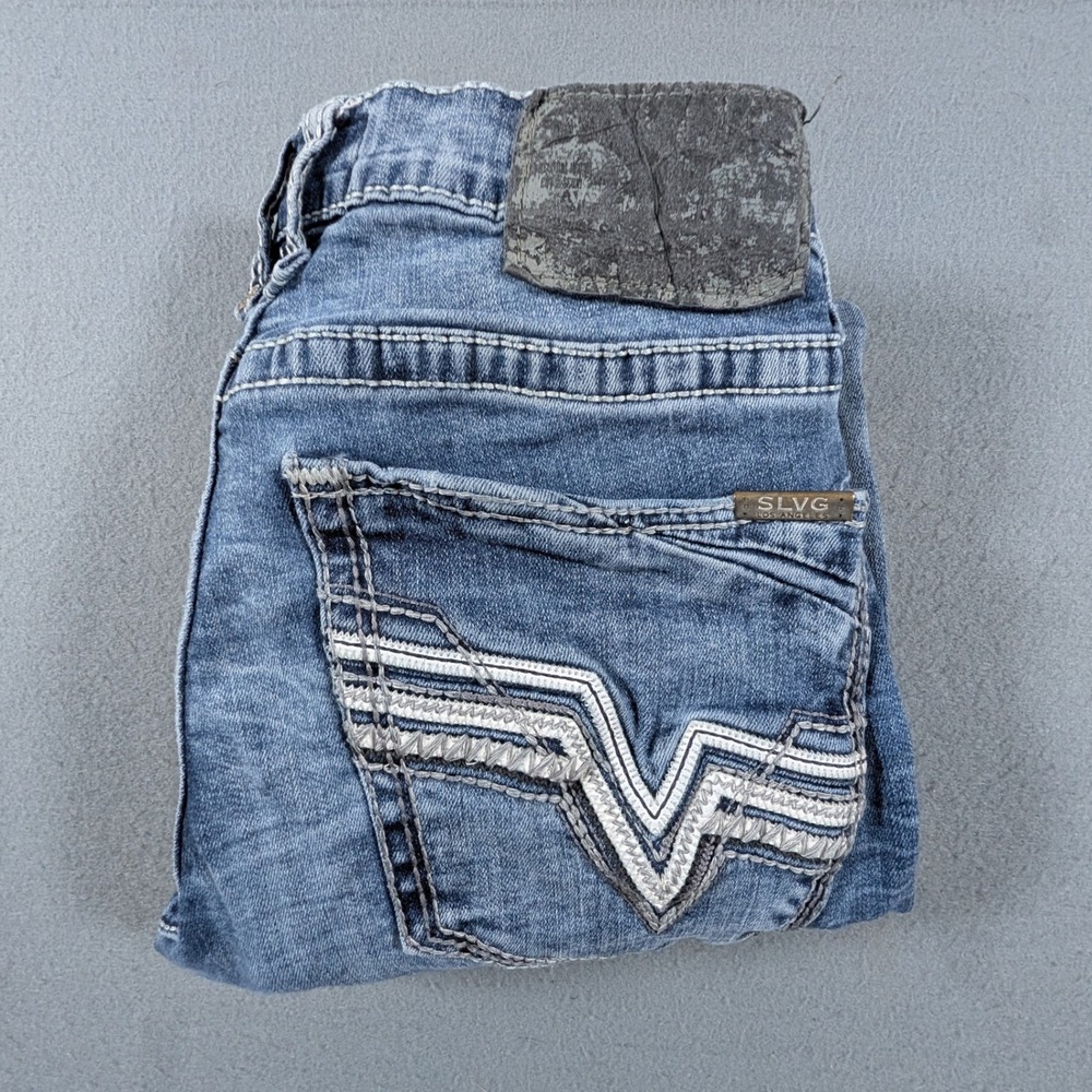 Salvage Mayhem Straight Jeans Mens 31x30 Blue Buckle‎ Exclusive Contrast Stitch